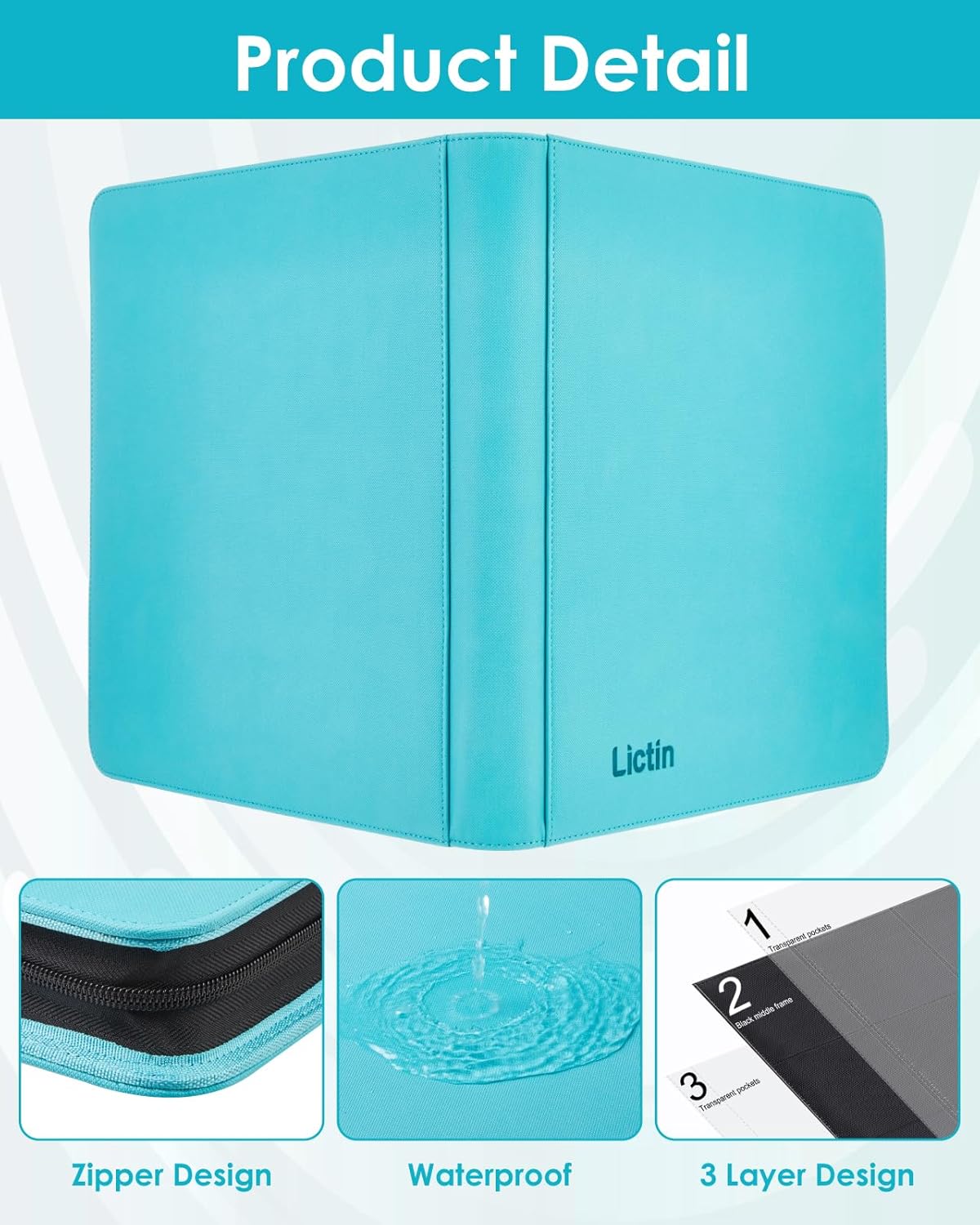 Lictin Trading Card Album, 576 Pockets Card Binder with Zipper Closure, Waterproof Trading Binders with Slide Loading, Cards Organizer Album for Game Card, Sports Card, Gift Cards, etc.-5