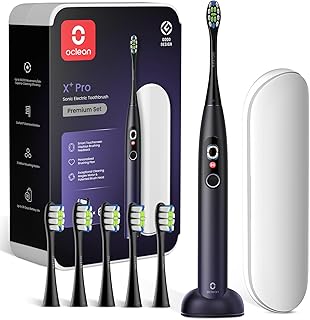 Oclean Sonic Electric Toothbrush Adults X Series Pro Travel Set, Smart Touchscreen, 3 Modes, 84000 VPM, Lasts 30 Days, 2 in 1 Magnetic Charger Wall-Mount, 6 Replacement Heads & Travel Case - Purple