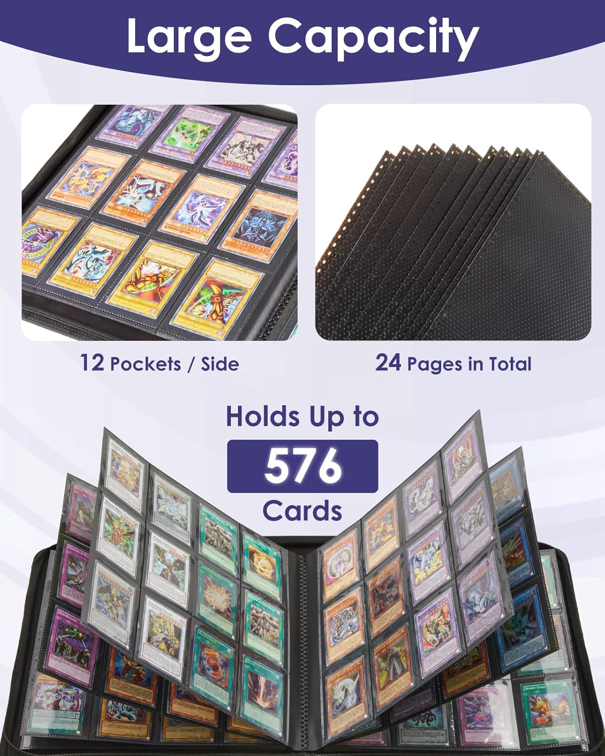 Lictin Trading Card Album, 576 Pockets Card Binder with Zipper Closure, Waterproof Trading Binders with Slide Loading, Cards Organizer Album for Game Card, Sports Card, Gift Cards, etc.-2