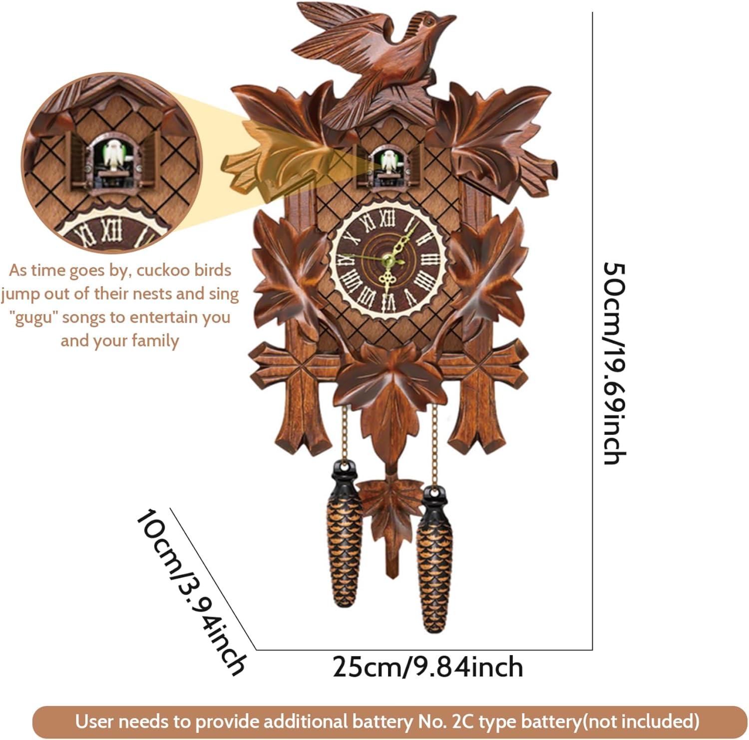 Budstfee Cuckoo Clocks for Wall, Cuckoo Clock with Working Bird Pendulum Wall Clock Wooden Cuckoo Clocks for Wall Coo Coo Clock with Night Mode for Living Room Bedroom Housewarming Gifts-1