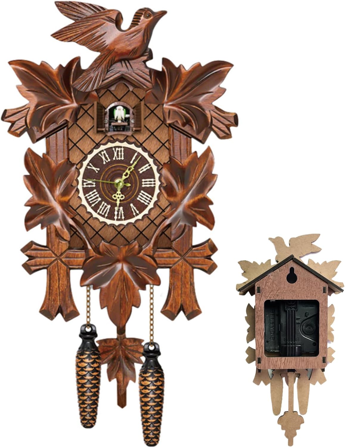 Budstfee Cuckoo Clocks for Wall, Cuckoo Clock with Working Bird Pendulum Wall Clock Wooden Cuckoo Clocks for Wall Coo Coo Clock with Night Mode for Living Room Bedroom Housewarming Gifts-4