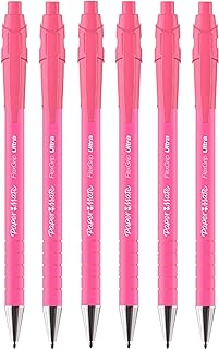 Paper Mate Flexgrip Ultra Retractable Ballpoint Pens | Medium Point 1.0mm | Blue Ink | Bright Pink Retro Barrels | Pack of 6