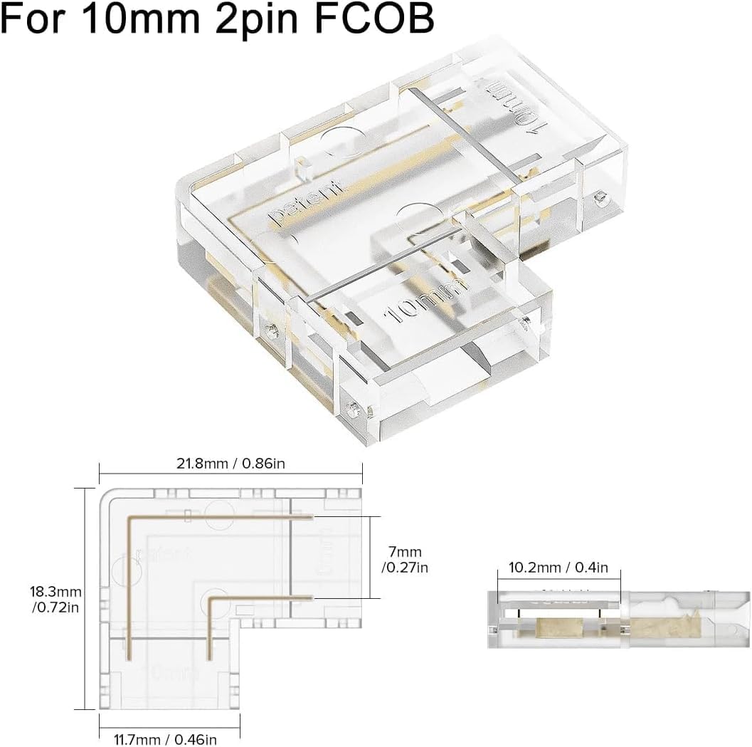 MNZMFZYH COB LED Strip Connector Seamless 2pin 10mm Right Angle Corner Connectors for 2pin COB LED Strip Lights 90 Degree L Shape-1