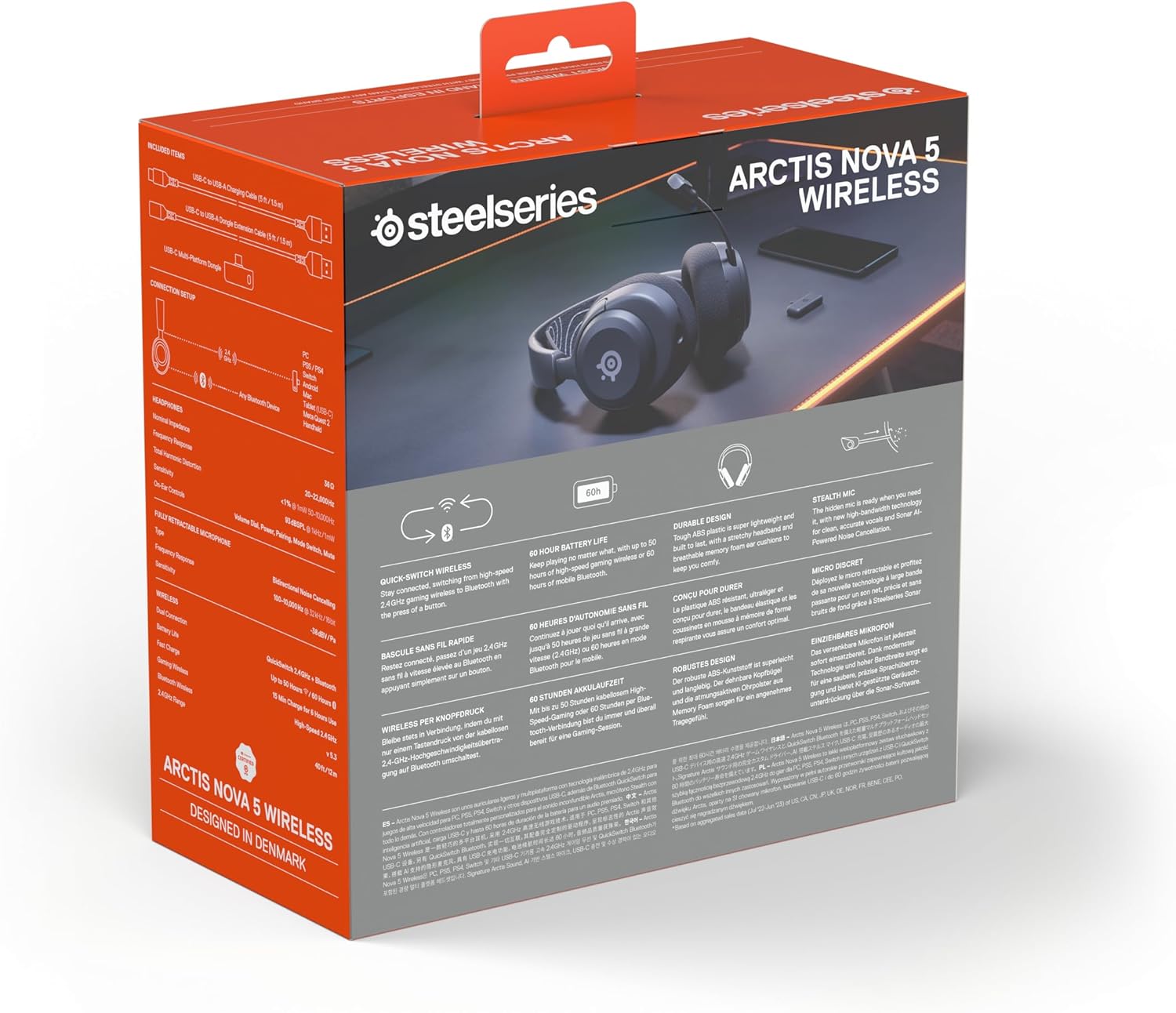 SteelSeries Arctis Nova 5 Wireless Multi-System Gaming Headset - Neodymium Magnetic Drivers - 100+ Audio Presets via App - 60H Battery - 2.4GHz or BT - ClearCast Gen2.X Mic - PC, PS4/5, Switch, Mobile-14