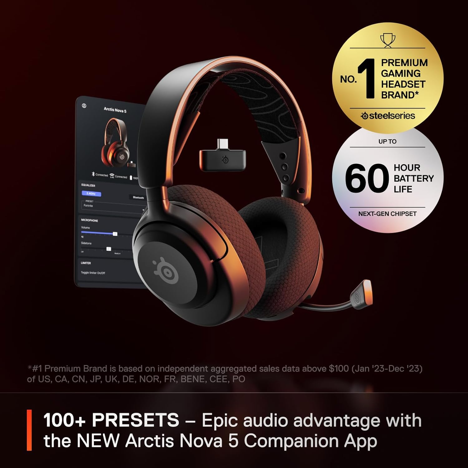 SteelSeries Arctis Nova 5 Wireless Multi-System Gaming Headset - Neodymium Magnetic Drivers - 100+ Audio Presets via App - 60H Battery - 2.4GHz or BT - ClearCast Gen2.X Mic - PC, PS4/5, Switch, Mobile-2