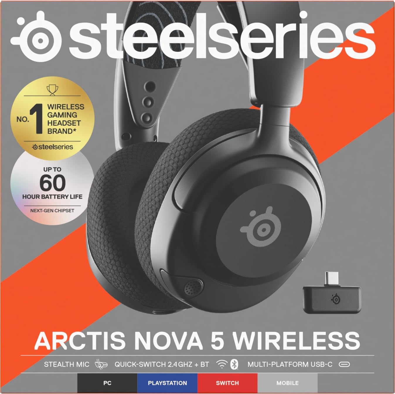 SteelSeries Arctis Nova 5 Wireless Multi-System Gaming Headset - Neodymium Magnetic Drivers - 100+ Audio Presets via App - 60H Battery - 2.4GHz or BT - ClearCast Gen2.X Mic - PC, PS4/5, Switch, Mobile-8