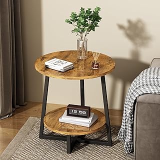 Swaitee Side Table Living Room, 2-Tier Shelves Small Side Tables Living Room, End Table with Metal Frame for Living Room Bedroom