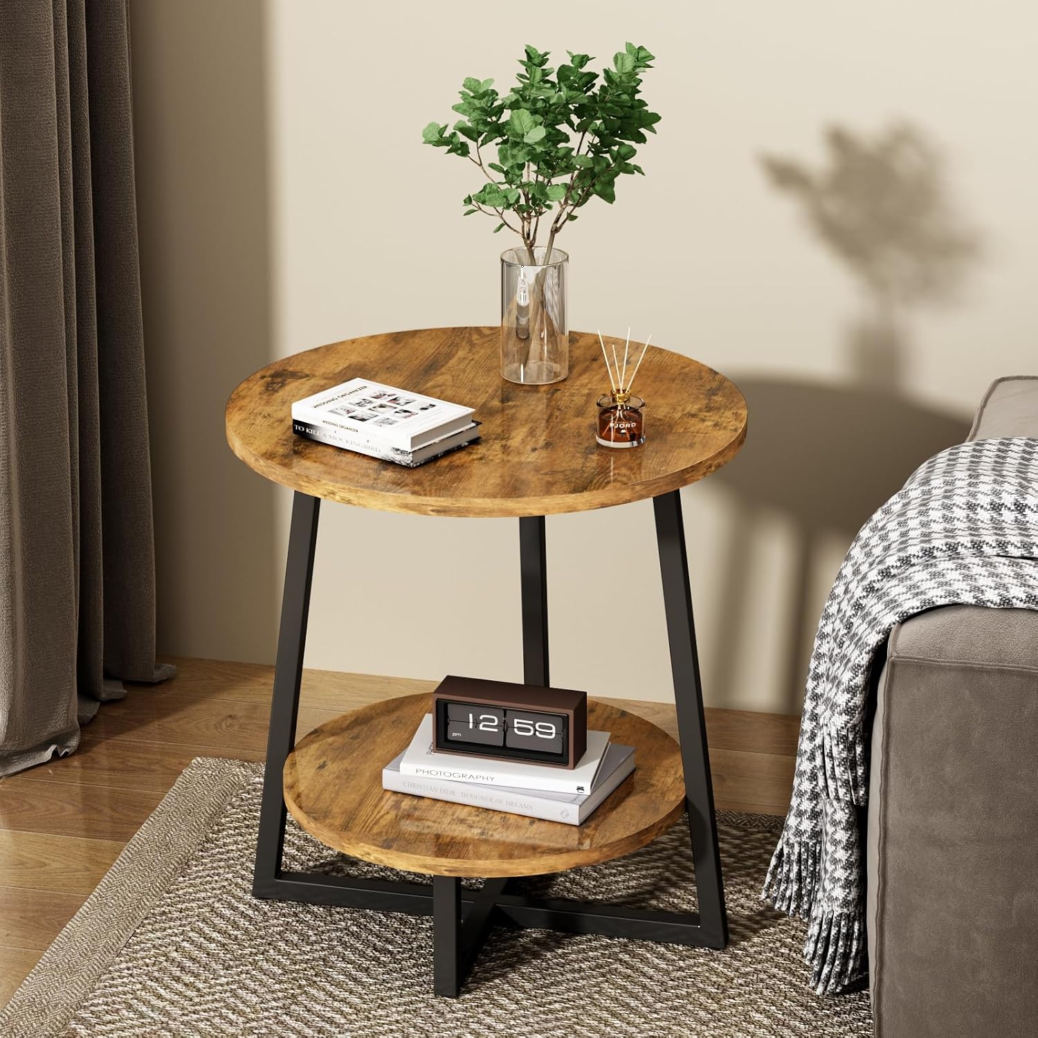 Swaitee Side Table Living Room, 2-Tier Shelves Small Side Tables Living Room, End Table with Metal Frame for Living Room Bedroom-0