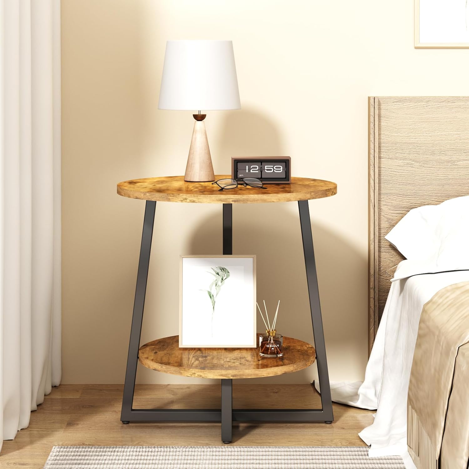 Swaitee Side Table Living Room, 2-Tier Shelves Small Side Tables Living Room, End Table with Metal Frame for Living Room Bedroom-6