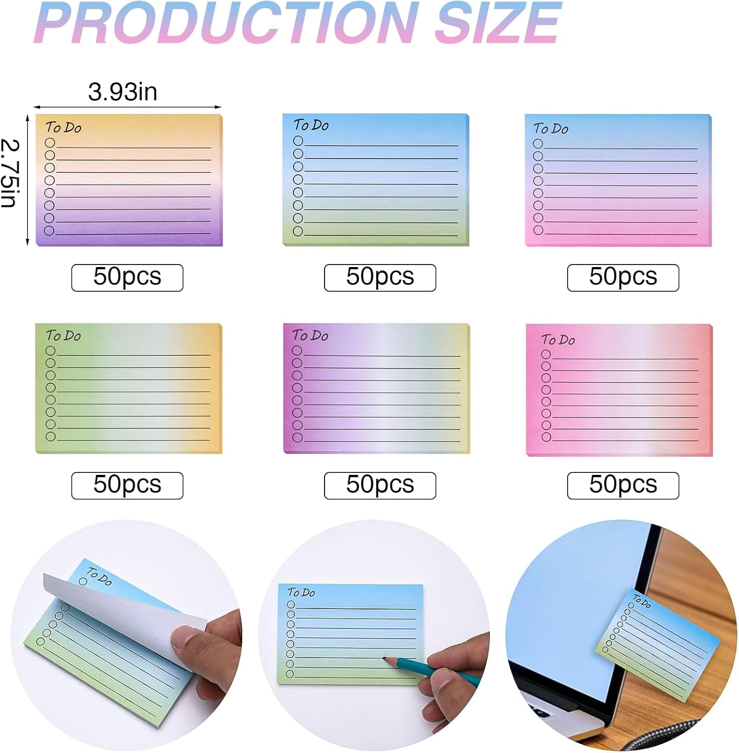 6-Pack Colorful Striped Self-Stick Notes, to-Do List Pad, Reminder Notebook for Office and School Supplies, Stationary Stationery Sticky Notes, Plan Reminder Stationery Supplies-1