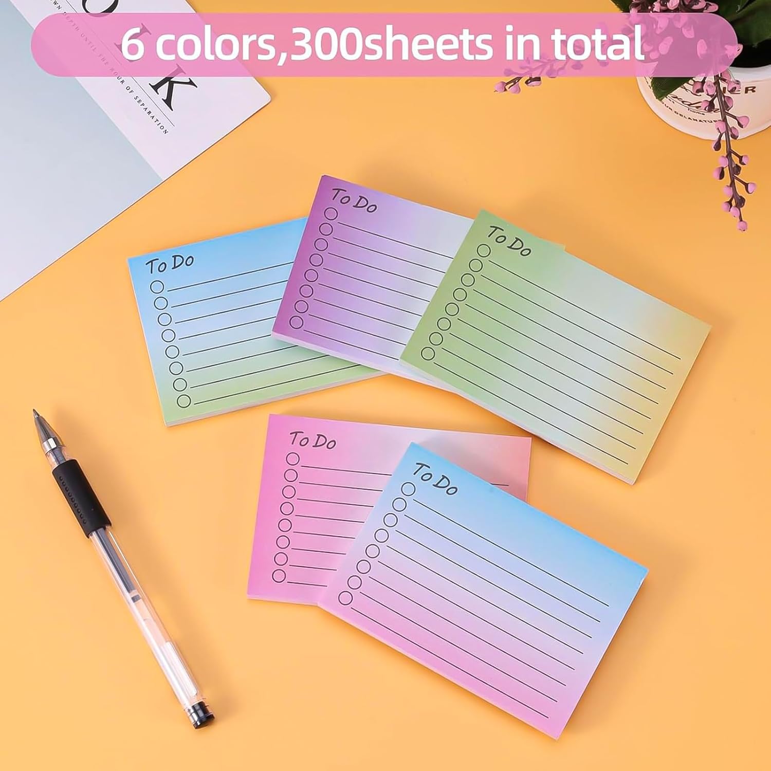 6-Pack Colorful Striped Self-Stick Notes, to-Do List Pad, Reminder Notebook for Office and School Supplies, Stationary Stationery Sticky Notes, Plan Reminder Stationery Supplies-2