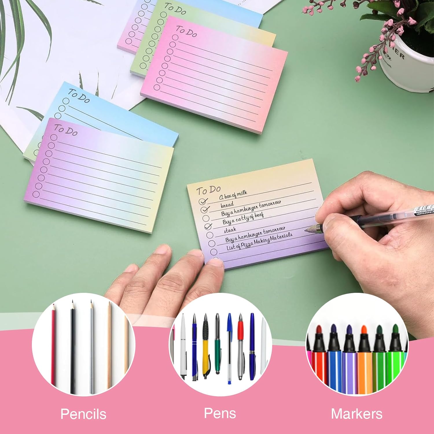 6-Pack Colorful Striped Self-Stick Notes, to-Do List Pad, Reminder Notebook for Office and School Supplies, Stationary Stationery Sticky Notes, Plan Reminder Stationery Supplies-3