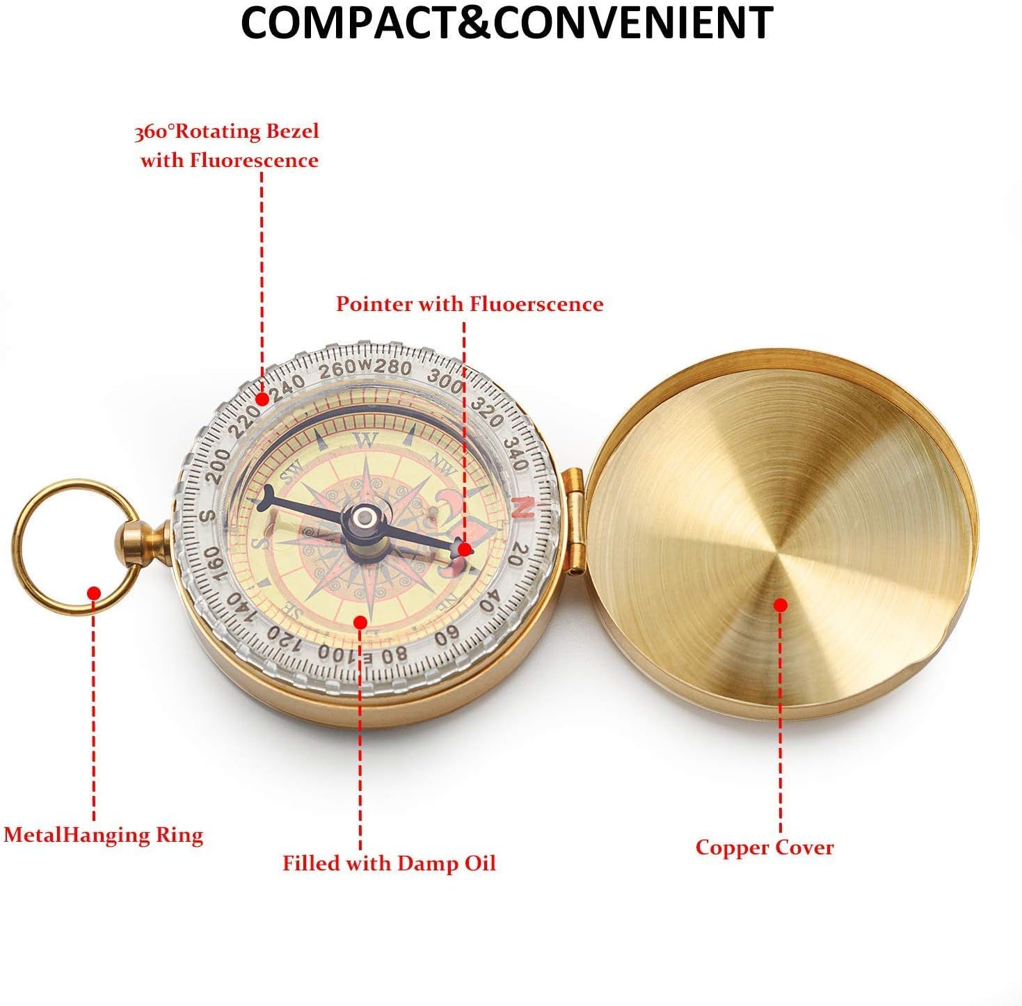 Early Buy Compass for Navigation Vintage Pocket Compass with Luminous Function Clamshell Compass Camping Gear Survival Gear Waterproof Luminous Compass-2