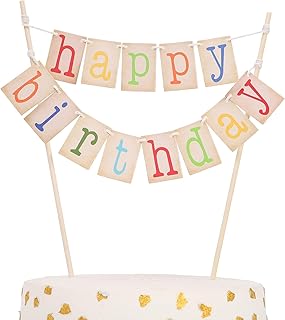 Kyzistn Rainbow Happy Birthday Cake Topper - Personalized Birthday Cake Bunting Banner,Baby Boy and Grils Birthday Party Supplies