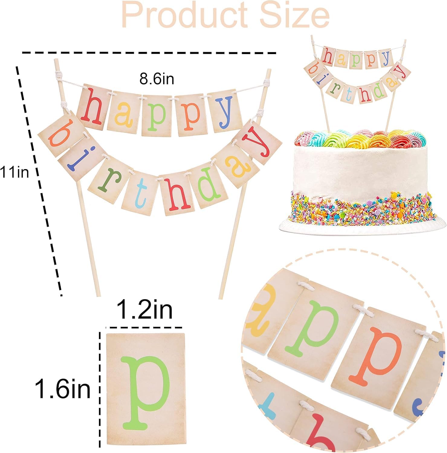 Kyzistn Rainbow Happy Birthday Cake Topper - Personalized Birthday Cake Bunting Banner,Baby Boy and Grils Birthday Party Supplies-3