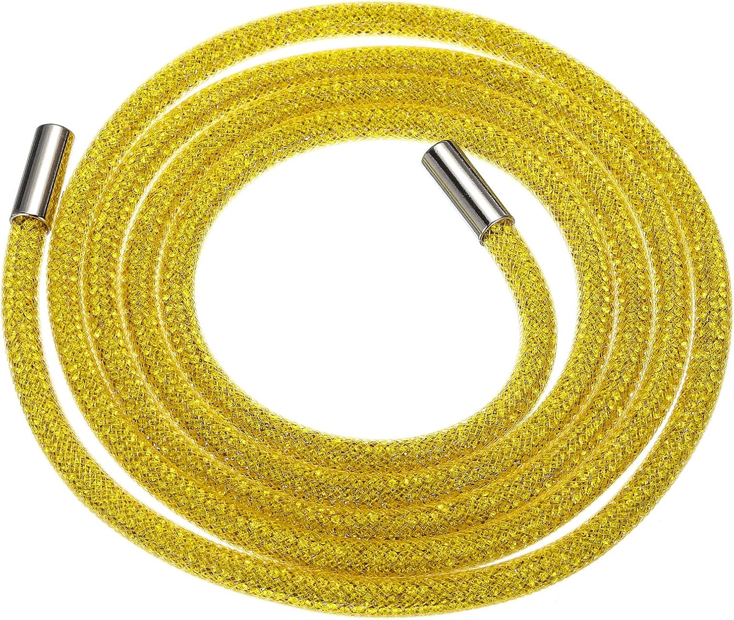 sourcing map Rhinestone Tube Rope, 138cm Round Bling Diamond Tube String for DIY Hoodie Drawstring Sweatpants Belt Garment Accessories,Lemon Yellow-0