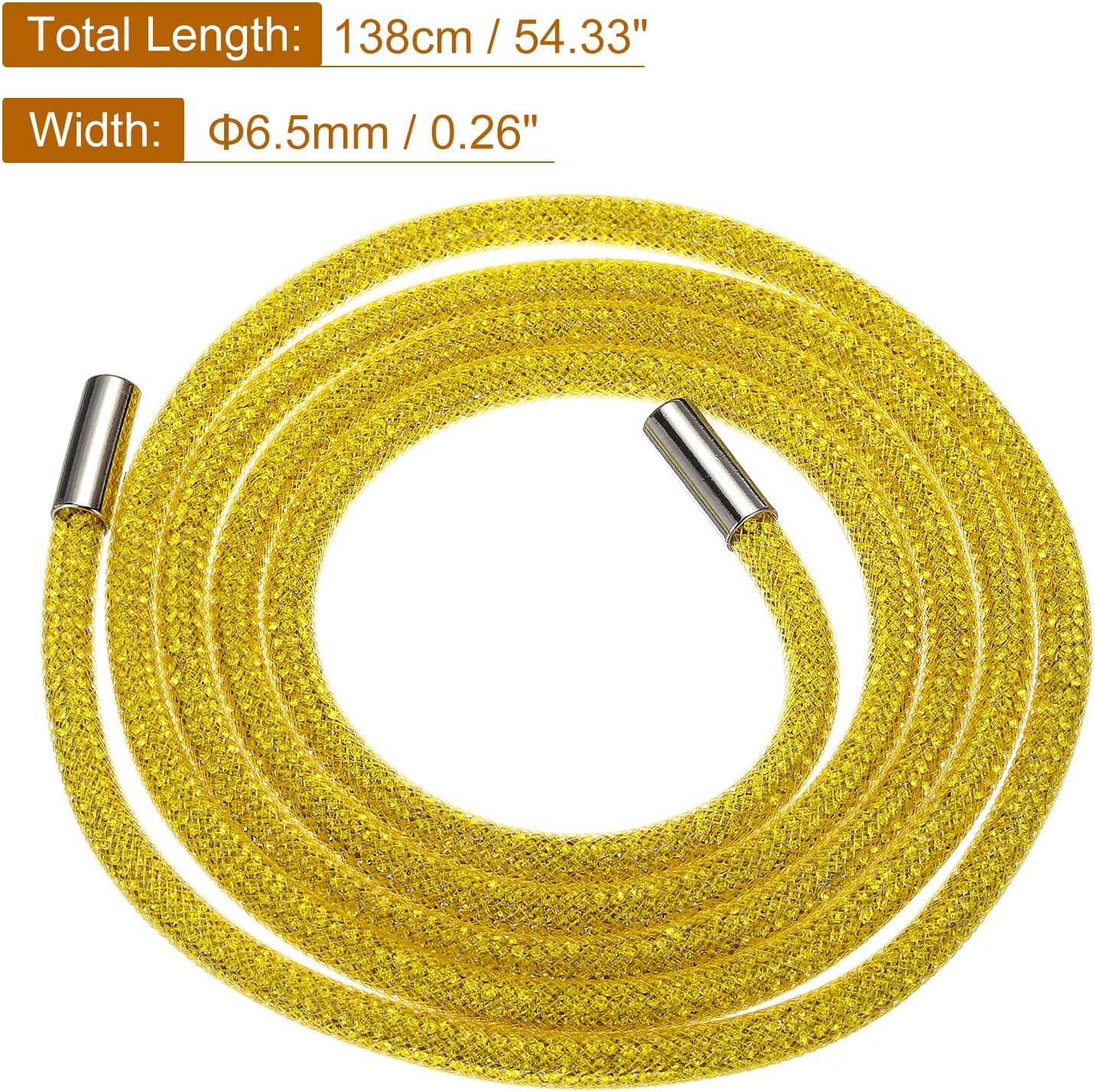 sourcing map Rhinestone Tube Rope, 138cm Round Bling Diamond Tube String for DIY Hoodie Drawstring Sweatpants Belt Garment Accessories,Lemon Yellow-1