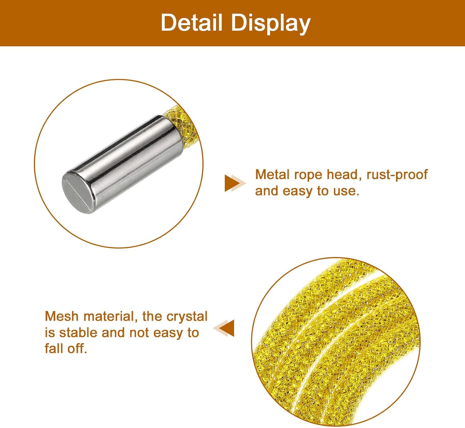 sourcing map Rhinestone Tube Rope, 138cm Round Bling Diamond Tube String for DIY Hoodie Drawstring Sweatpants Belt Garment Accessories,Lemon Yellow-2