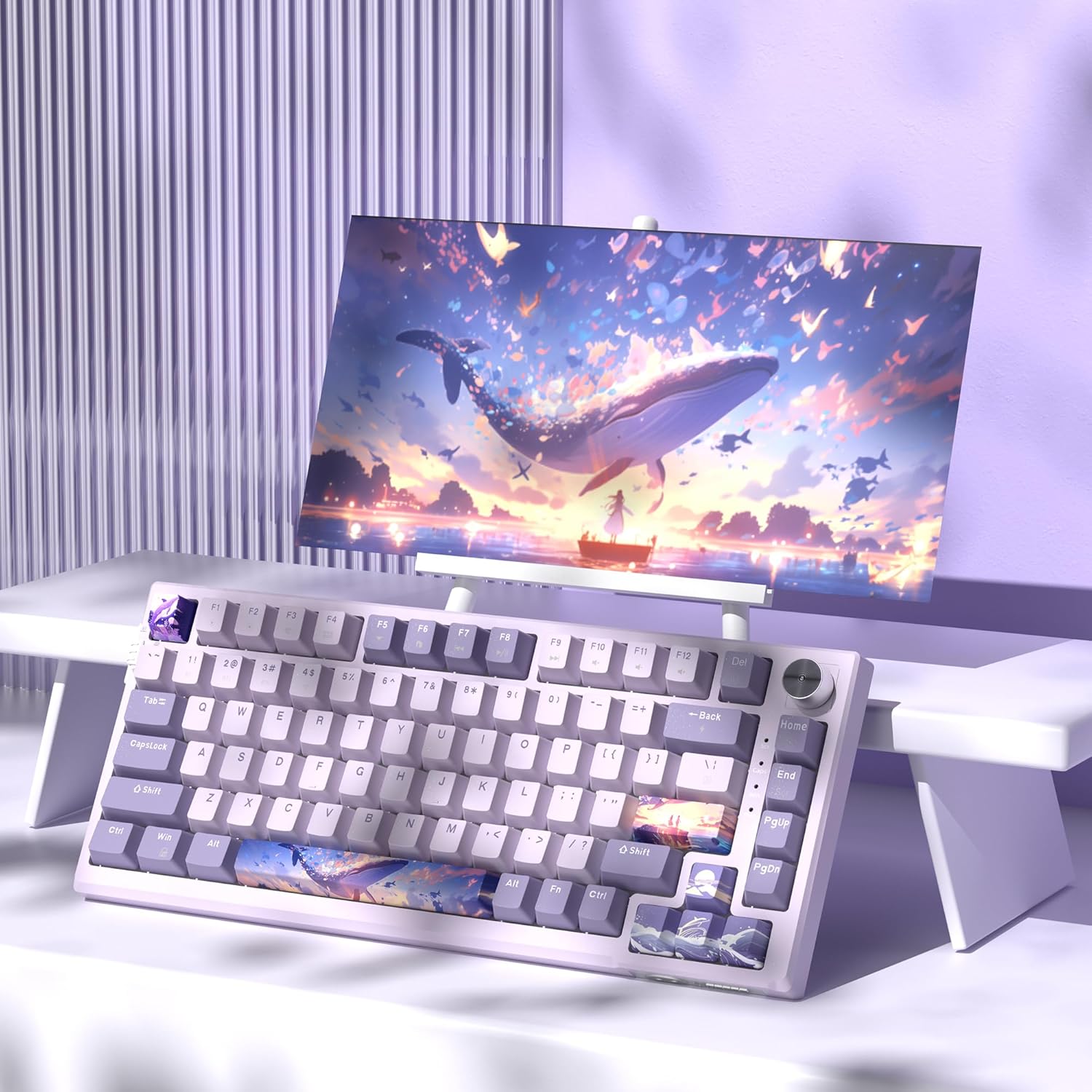 MageGee SKY81 75% Wireless Gasket Mechanical Gaming Keyboard, Hot Swappable RGB Custom Creamy Keyboard w/ 5-Layer Padding, BT/2.4G/USB-C, Knob Control, NKRO for Win/Mac (Dreamy Sky, Violet Switch)-1