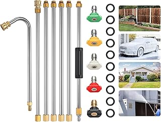 YUET High Pressure Washer Wand Extension Set, Replacement Lance, 8.5-Feet, 1/4 Inch Quick Connect, 4000 PSI Gutter Cleaning Tool Rod,Roof Cleaner Lance with 5 Pcs Nozzle Tips, 10 Pcs Rubber Ring