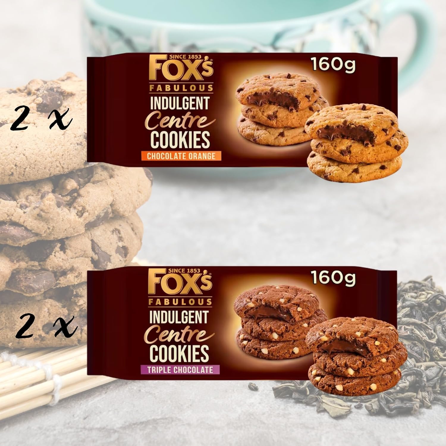 Chocolate Cookies Bundle with 4 x Fox's Indulgent Centre Cookies Chocolate (160 g each) | 2 x Triple Chocolate Biscuit and 2 x Chocolate Orange with Hubsidia TY Card-2