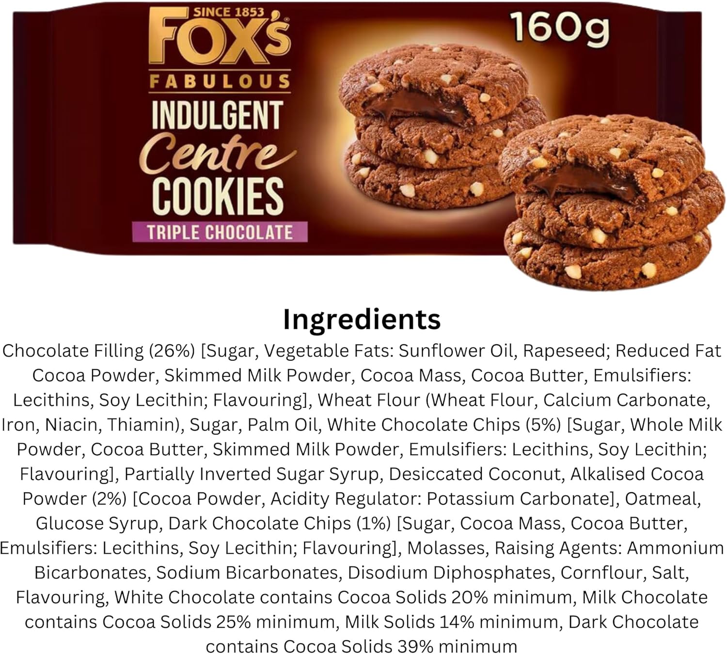 Chocolate Cookies Bundle with 4 x Fox's Indulgent Centre Cookies Chocolate (160 g each) | 2 x Triple Chocolate Biscuit and 2 x Chocolate Orange with Hubsidia TY Card-4