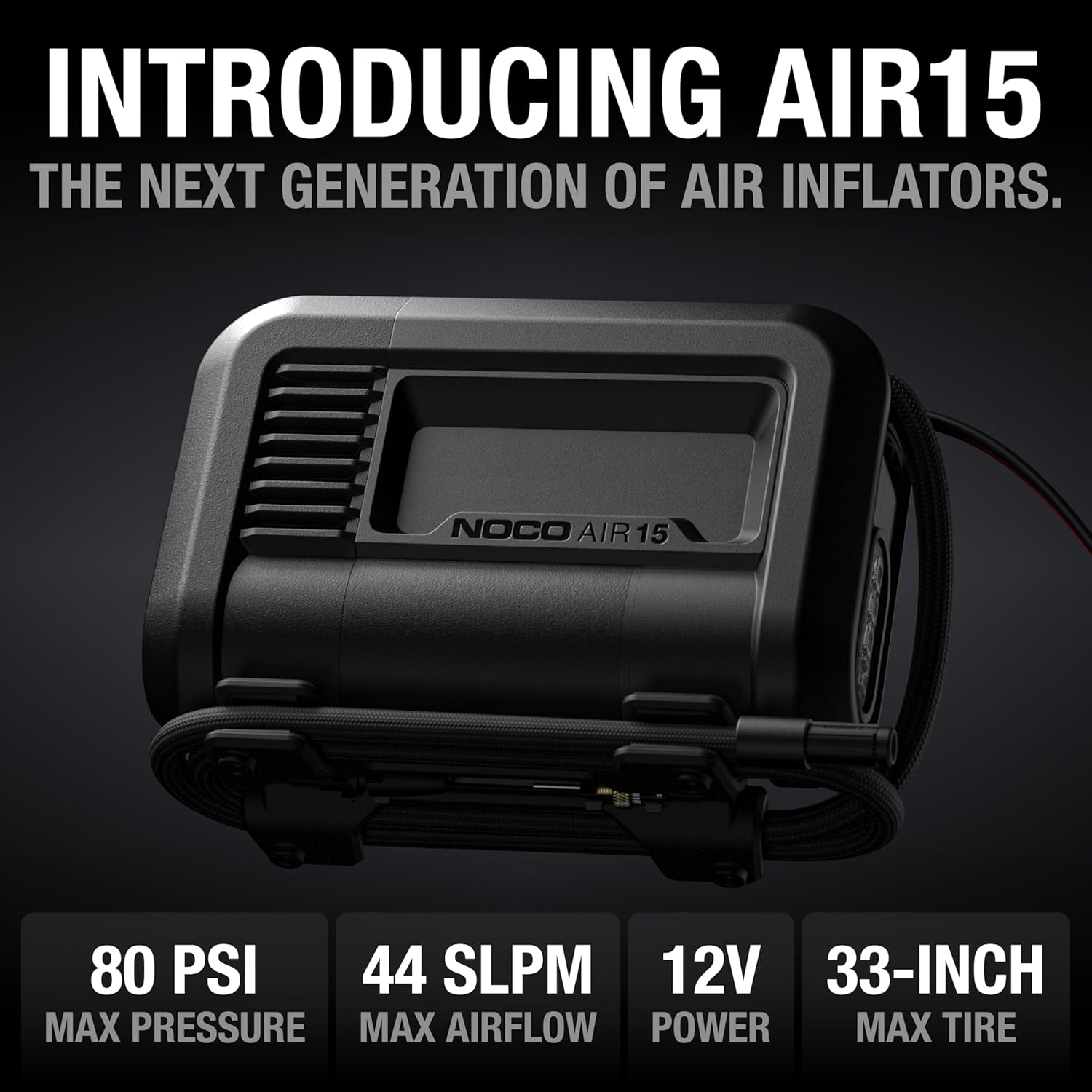 NOCO AIR15 UltraFast 15A Tyre Inflator, 12V Portable Air Compressor and Air Pump, Rated at 80 PSI, Inflates Tyres from 0-40 PSI in 2.9 Minutes with a Digital Gauge, Smart Pressure, and Auto-Shutoff-1