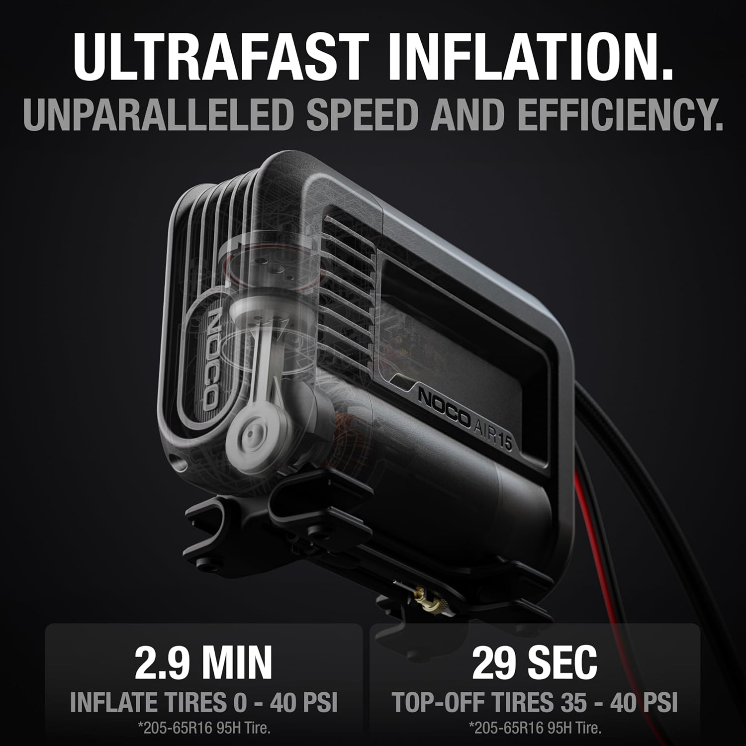 NOCO AIR15 UltraFast 15A Tyre Inflator, 12V Portable Air Compressor and Air Pump, Rated at 80 PSI, Inflates Tyres from 0-40 PSI in 2.9 Minutes with a Digital Gauge, Smart Pressure, and Auto-Shutoff-2