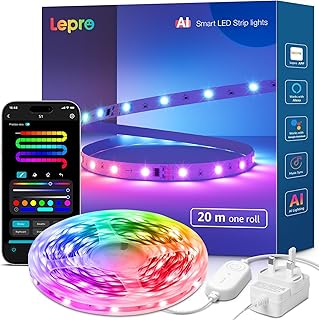 Lepro S1 AI Smart LED Strip Light 20M one roll, App & Voice Control, Works with Alexa & Google Home, AI Generated Lighting LLM, DIY Multiple Colors, Music Sync, MagicColor LED Lights for Bedroom