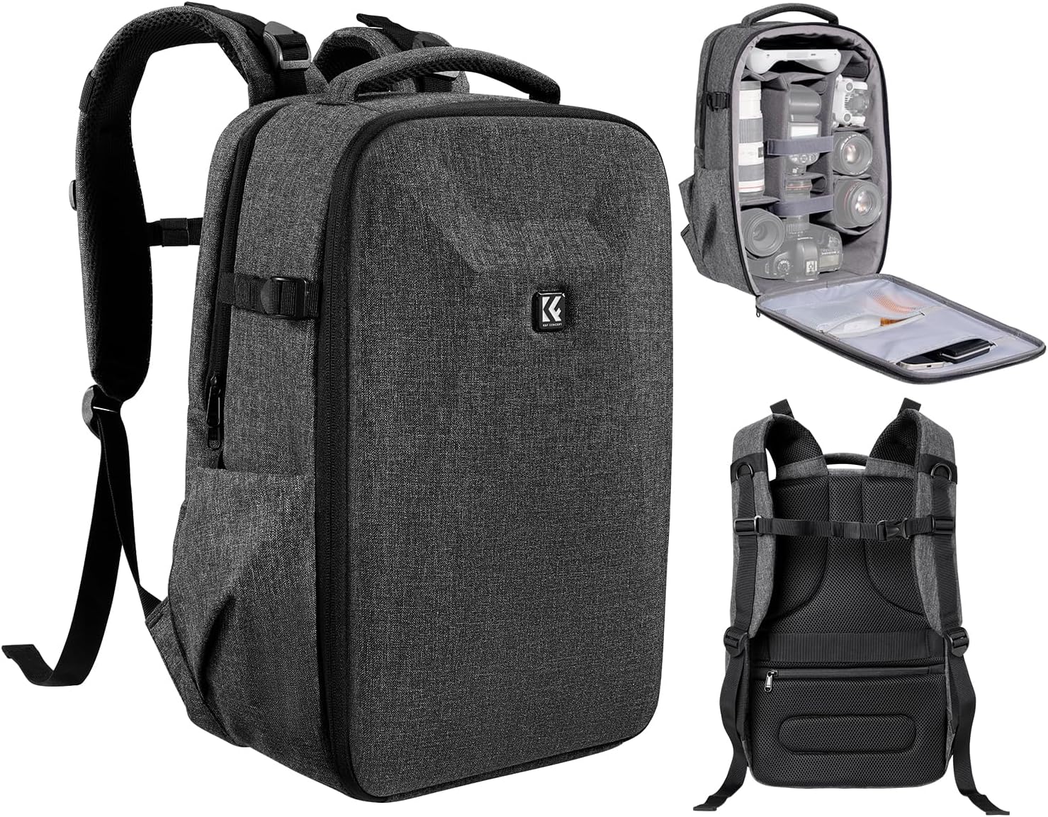 K&F Concept Camera Backpack,Hardshell DSLR Photography Camera Bag with 15-15.6 Inch Laptop Compartment Waterproof Camera Case Compatible for Canon/Nikon/Sony/DJI Mavic Drone-0