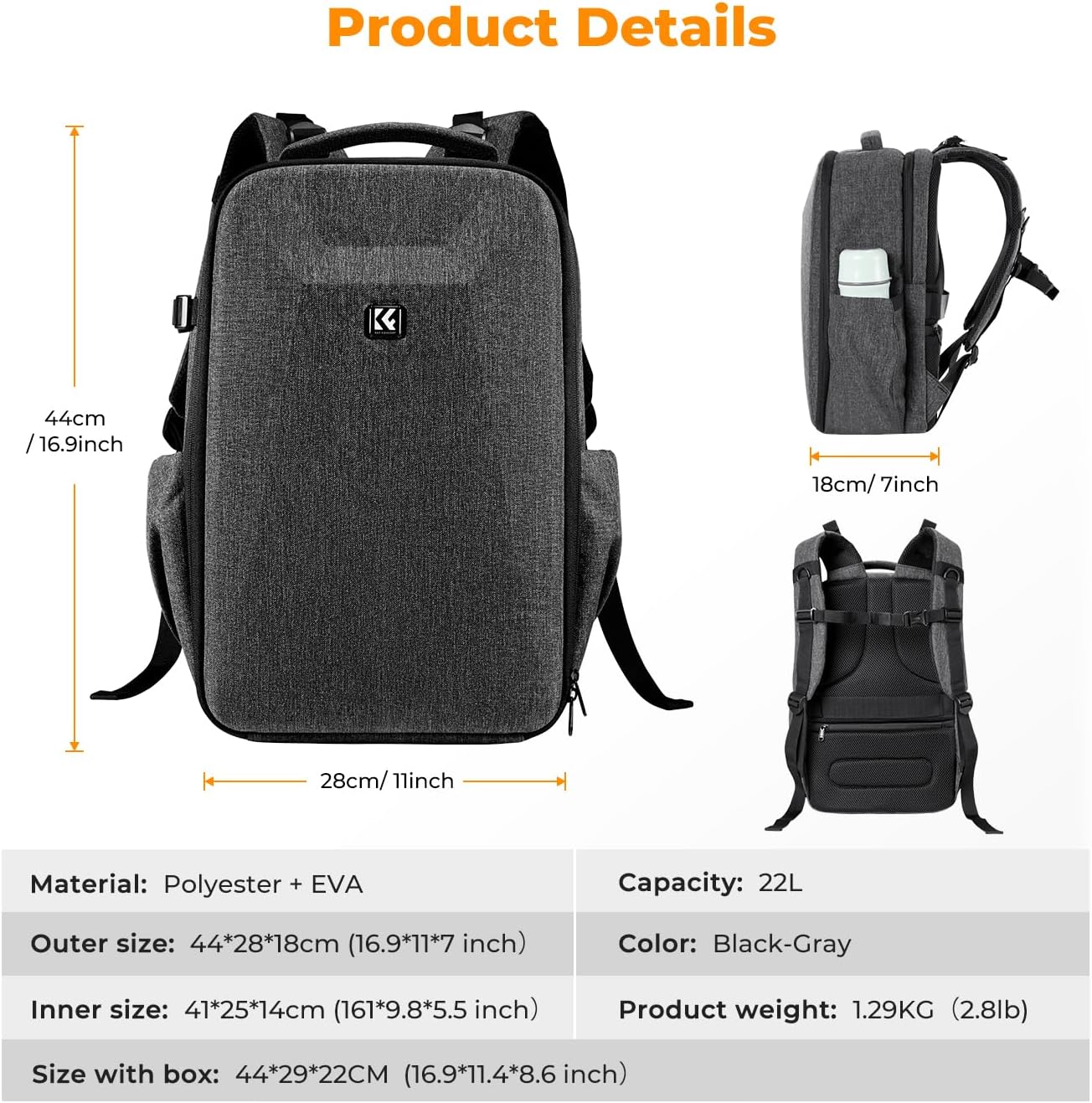 K&F Concept Camera Backpack,Hardshell DSLR Photography Camera Bag with 15-15.6 Inch Laptop Compartment Waterproof Camera Case Compatible for Canon/Nikon/Sony/DJI Mavic Drone-6