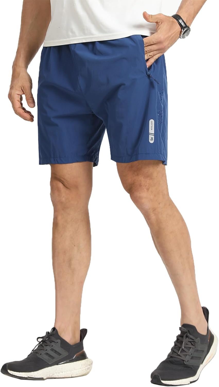 JustSun Mens Shorts with Zip Pockets Gym Running Quick Dry Lightweight Casual Shorts-1