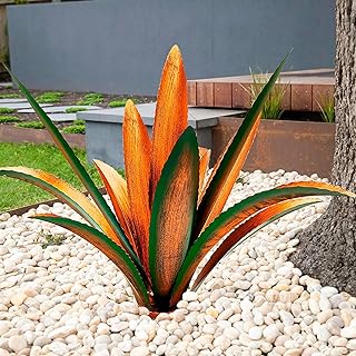 Nitoope Tequila Rustic Sculpture, DIY Metal Agave Plant Figurines for Outdoor Patio Yard, Backyard Decor, Garden Ornaments Outdoor, Present for Mum/Women, Yard Stakes and Planters (Green- 12 leaf)