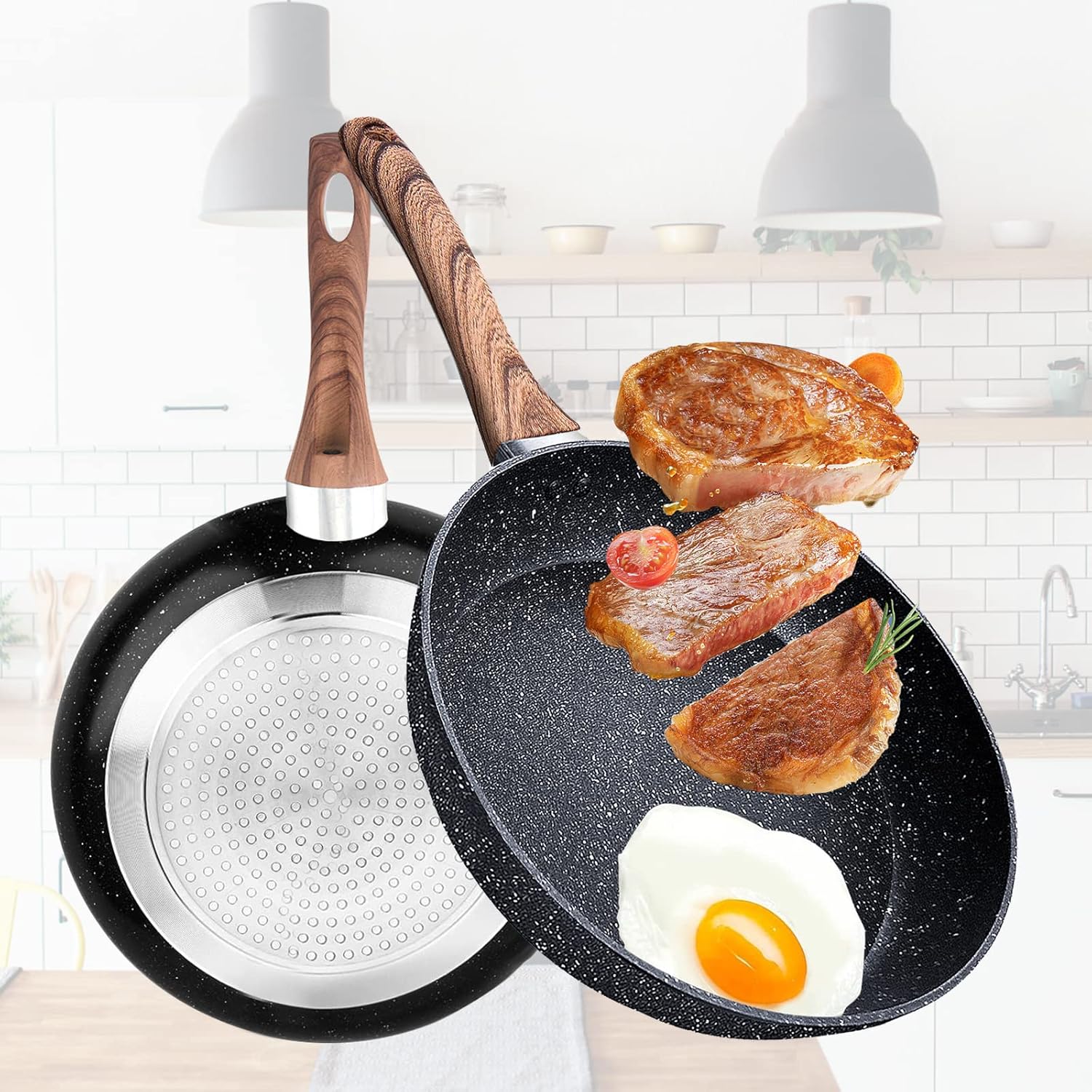 HIYAA Frying Pan 20cm, Non Stick Frying Pan with Sturdy Handle-Anti-Scratch Anti-Stain Small Frying Pan Non Stick, Cast Aluminium Stone Skillet Pan for Induction Hobs, PFOA Free-6