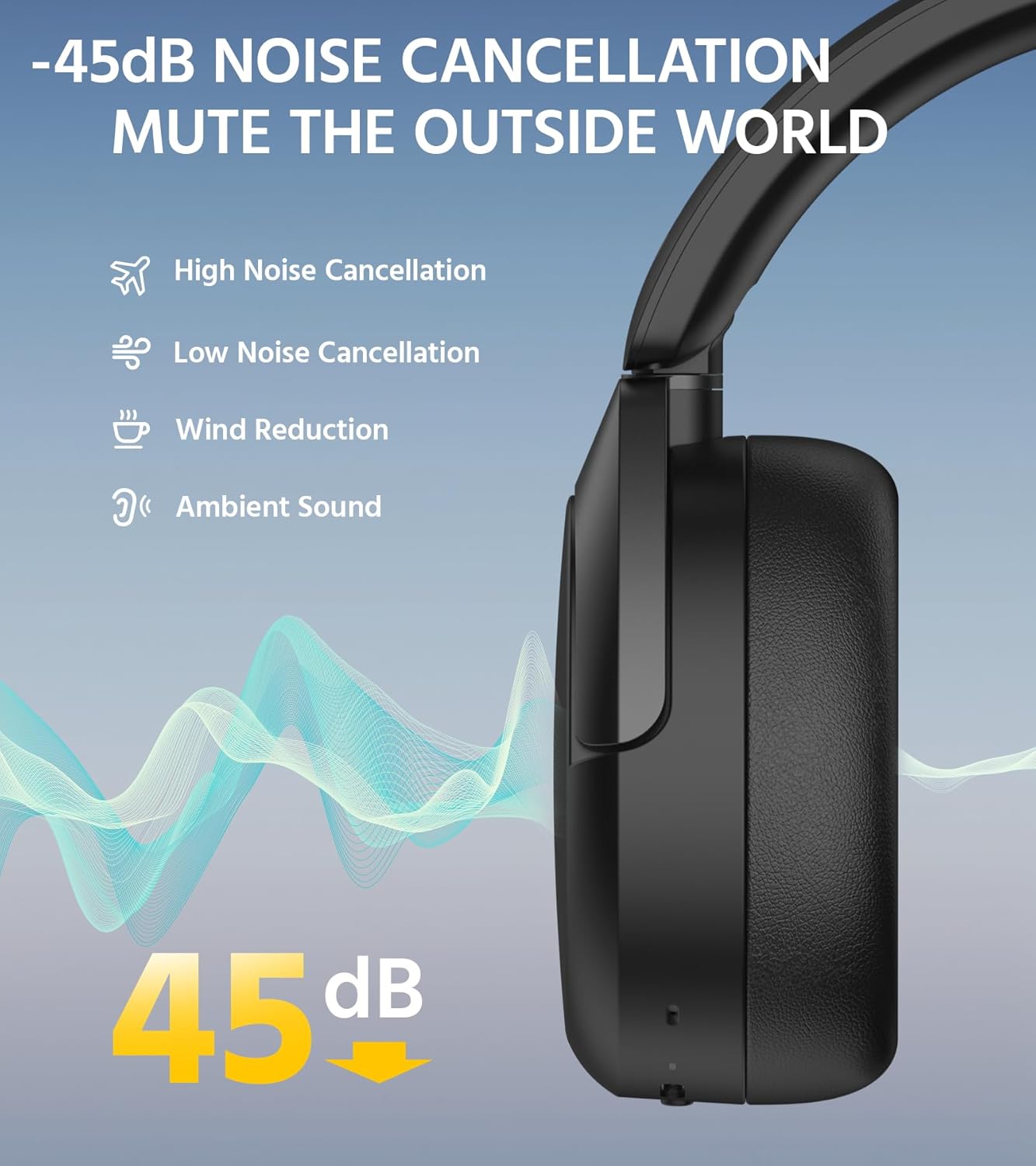 Edifier W830NB Wireless Over Ear Headphones with -45 dB ANC, 94 Hours Battery, LDAC Hi-Res Sound, Spatial Audio, Quick Charge, Bluetooth V5.4 - Black-2