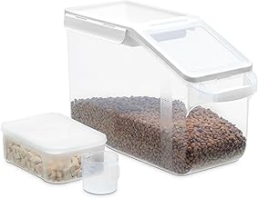 Citylife Pet Food Storage Container, Dog Food Container with Wheels & Measuring Cup, Airtight, BPA-Free, Top Flip, Cat Food Containers for Dry Food, White, XL