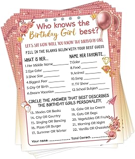 HOMANGA Who Knows The Birthday Girl Best, Birthday Would She Rather, Birthday Game Cards for Girls Hers Women's Sleepover Party - 15x20cm Set of 30 (Pink & Rose, Double-sided)