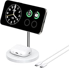 Anker MagGo 2-in-1 Wireless Charging Station, MagSafe Charger Compatible, Qi2 Certified 15W Wireless Stand, Apple Watch Charger for iPhone 16/15/14 Series, AirPods (5 ft USB-C to USB-C Cable Included)