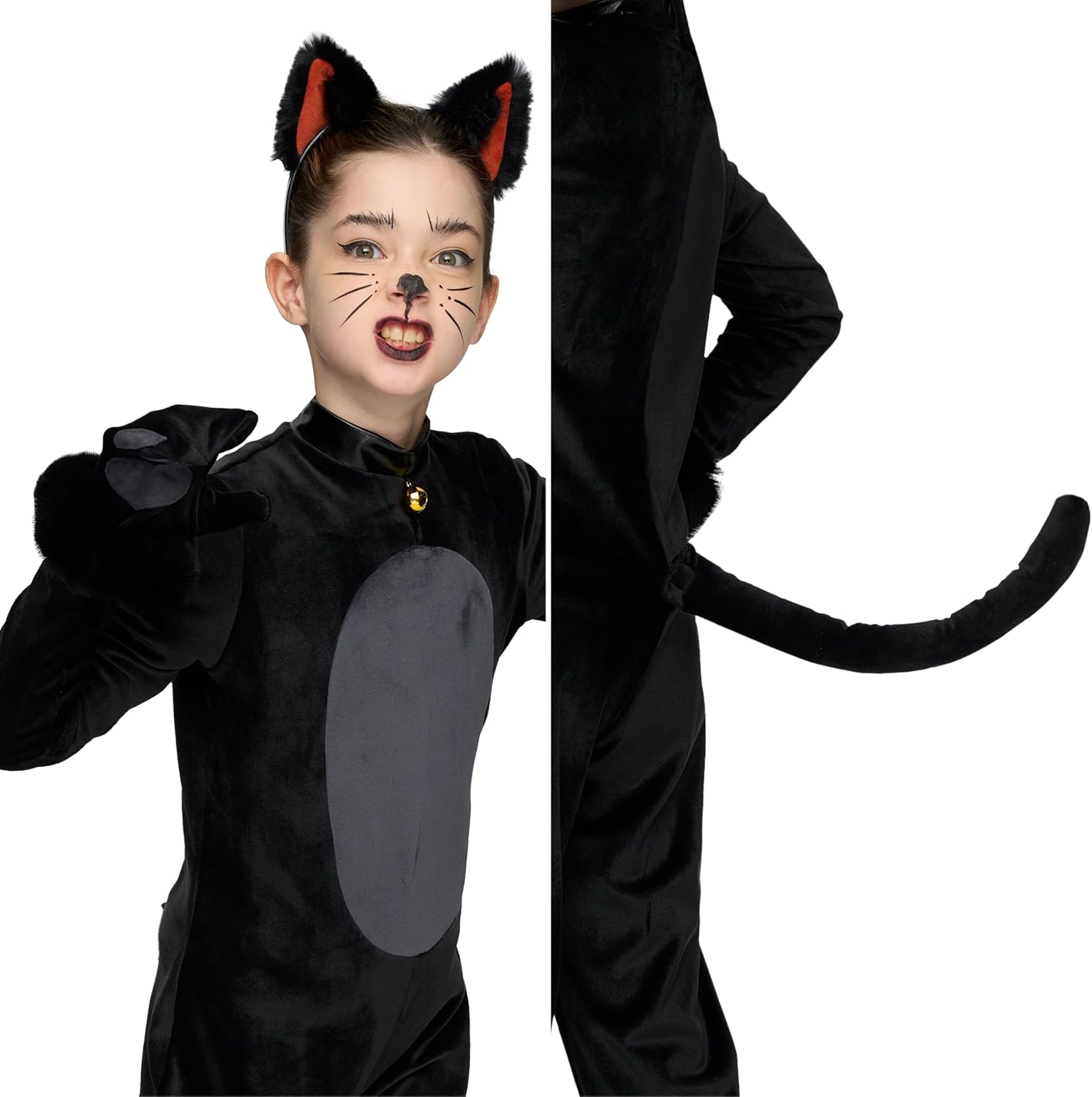 Spooktacular Creations Black Cat Costume for Girls, Black Cat Plush Costume, Black Cat Halloween Costume for Kids Girls Halloween Cosplay Party Role Play(Small(5-7 yrs))-2