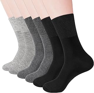 Meng Jiaran 6 Pairs Diabetic Socks for Men, Extra Wide Socks Elastic Socks Mens Cotton Calf Grip Socks Neuropathy Loose Top Socks for Swollen Feet Men, Size UK 7.5-11.5, 3 Colors