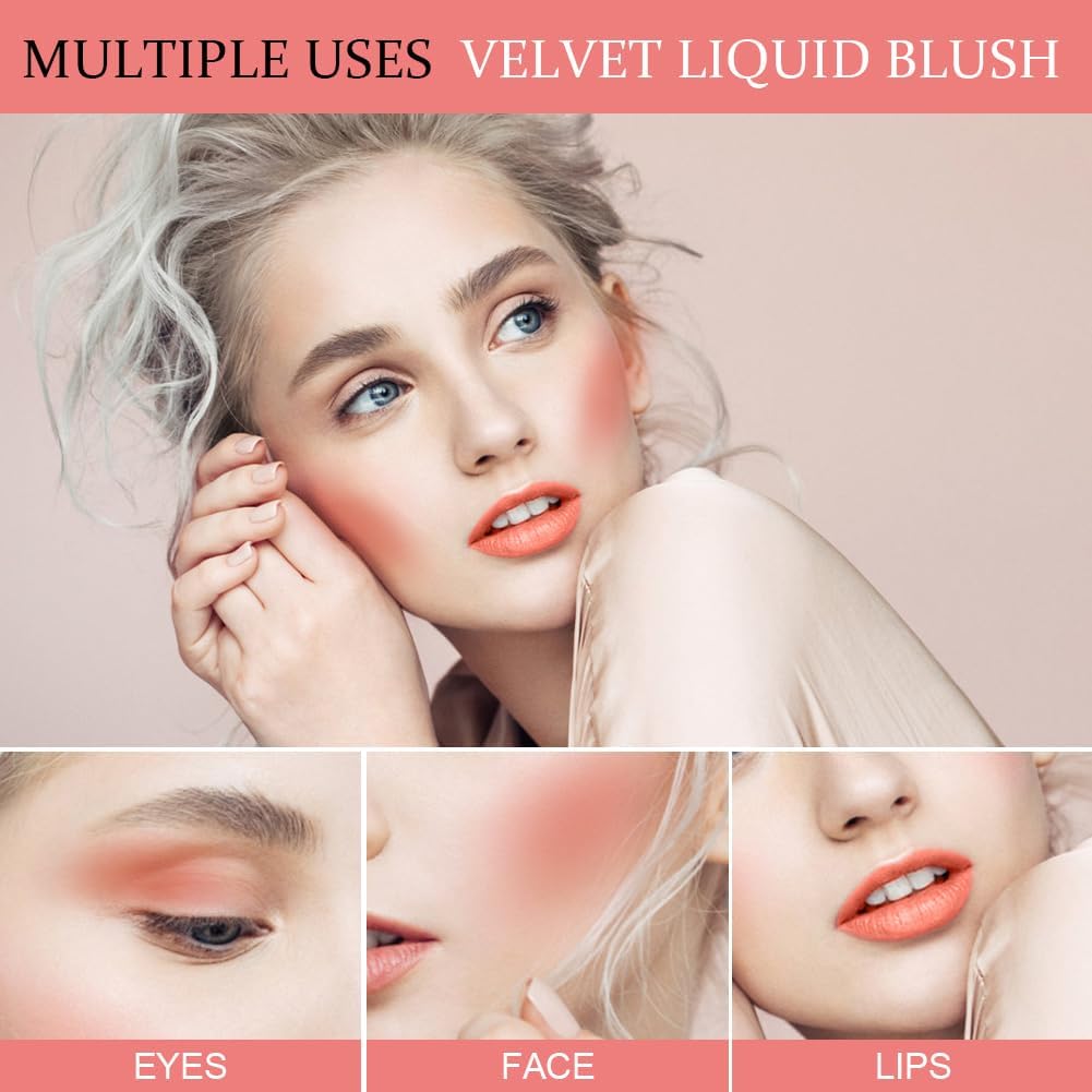 LOPHE Liquid Blush for Cheeks, Soft Cream Liquid Blush, Natural-Looking Face Cheek Tint Blush Makeup, Long Lasting High-Pigment Liquid Blush Blendable Moisturizing Cream Blush for Cheeks Lips (#02)-2