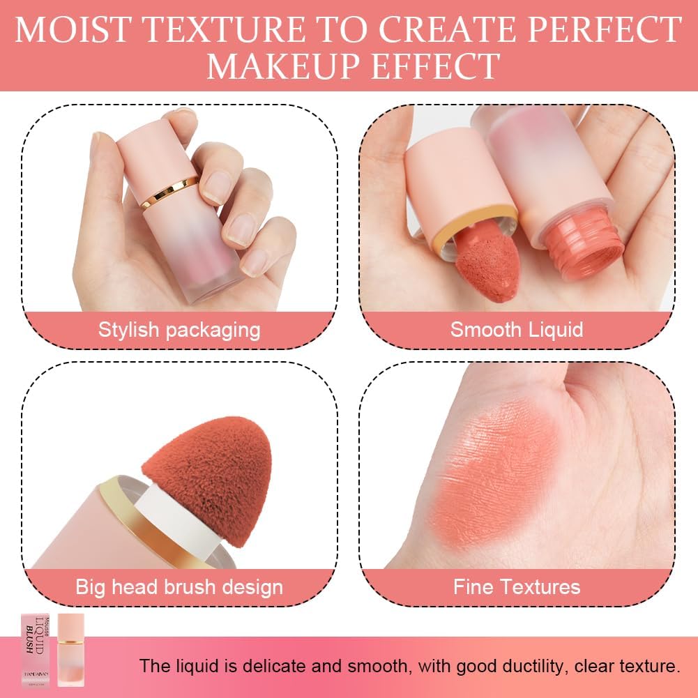 LOPHE Liquid Blush for Cheeks, Soft Cream Liquid Blush, Natural-Looking Face Cheek Tint Blush Makeup, Long Lasting High-Pigment Liquid Blush Blendable Moisturizing Cream Blush for Cheeks Lips (#02)-3