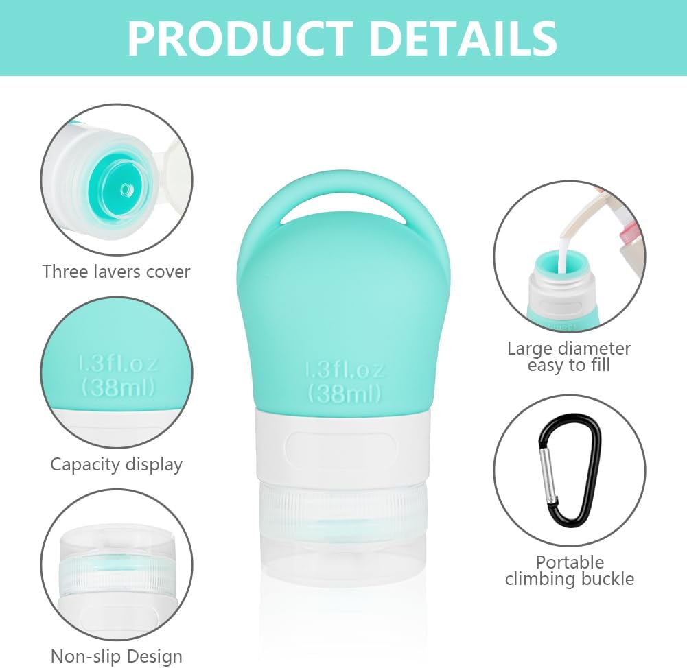 flintronic Travel Bottles Set for Toiletries, Leak-Proof Silicone Travel Containers, 38ml Small Mini Empty Squeeze Bottles Travel Accessories for Toiletries, Shampoos, Conditioner and Lotion-4