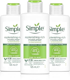 Simple Kind to Skin Replenishing Rich Moisturizer with Skin Smoothing Active for 12 Hours Hydration & Moisturization 125ml, Pack of 3