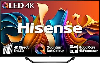 Hisense 55 Inch 4K QLED Smart TV 55A7NQTUK - Quantum Dot Colour, 4K AI Processor, Dolby Vision Atmos, Smooth Motion, Sports Mode, Vidaa OS with Freely, Youtube, Netflix and Disney+ (2024 Model)