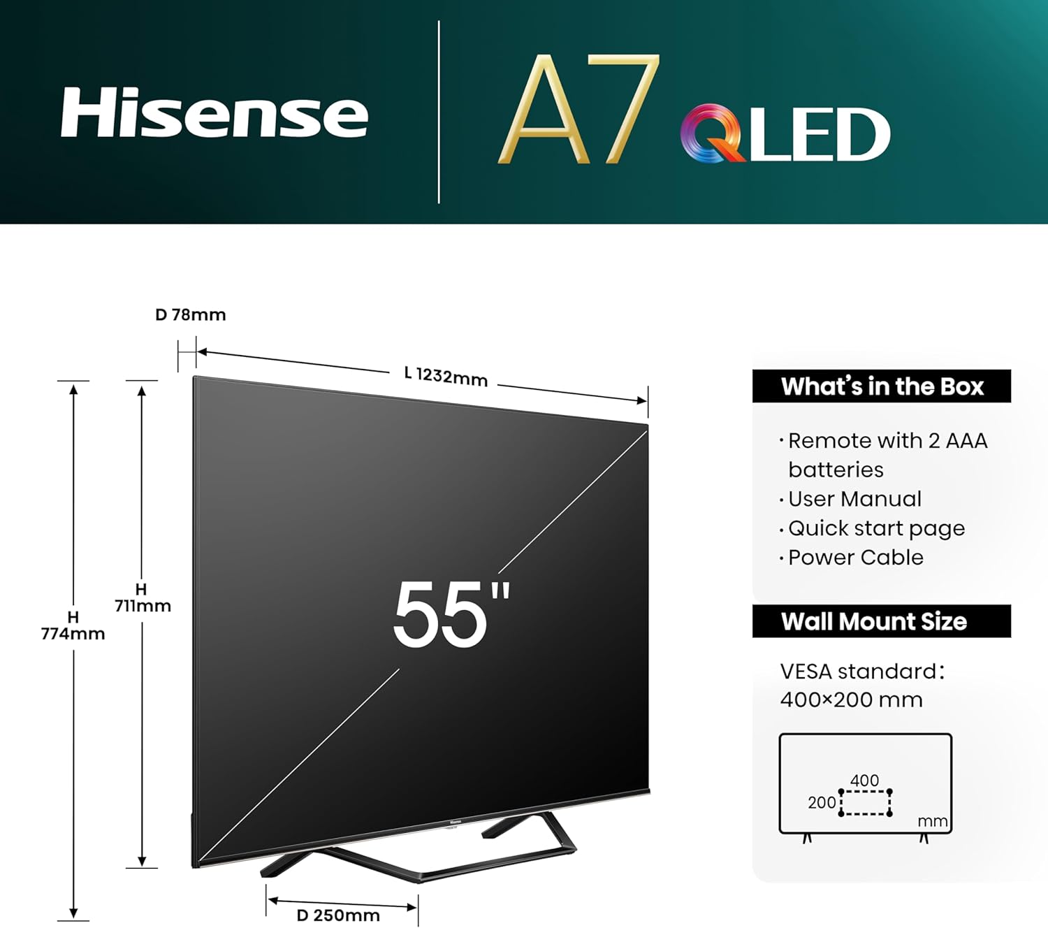 Hisense 55 Inch 4K QLED Smart TV 55A7NQTUK - Quantum Dot Colour, 4K AI Processor, Dolby Vision Atmos, Smooth Motion, Sports Mode, Vidaa OS with Freely, Youtube, Netflix and Disney+ (2024 Model)-4