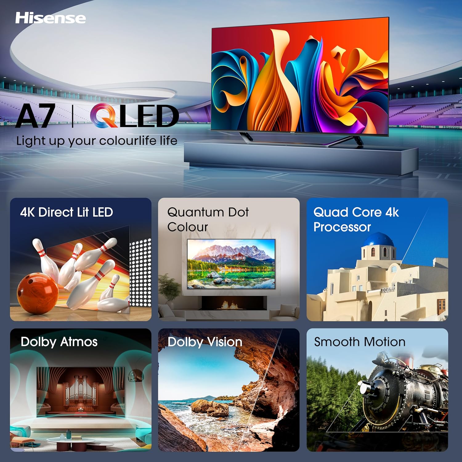 Hisense 55 Inch 4K QLED Smart TV 55A7NQTUK - Quantum Dot Colour, 4K AI Processor, Dolby Vision Atmos, Smooth Motion, Sports Mode, Vidaa OS with Freely, Youtube, Netflix and Disney+ (2024 Model)-5