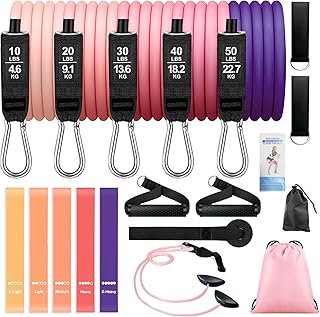 Swaitee Fitness Bands Set 19, Terrabands with Carry Bag, Resistance Bands Set with Shoulder Strap Pulley for Yoga, Pilates, Strength Training, Physiotherapy