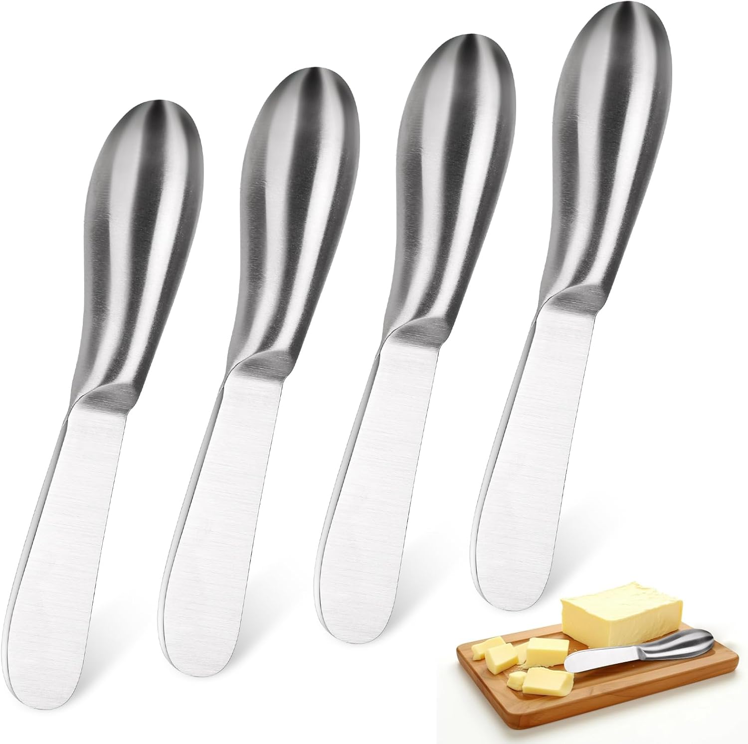 Giantree 4Pcs Stainless Steel Butter Knife Cheese Spreader Knife, Butter Spreader Knives Easy Spread with Ergonomic Handle Cheese Knives Butter Knife Spreader for Cheese Cold Butter Jam Pastry Making-0