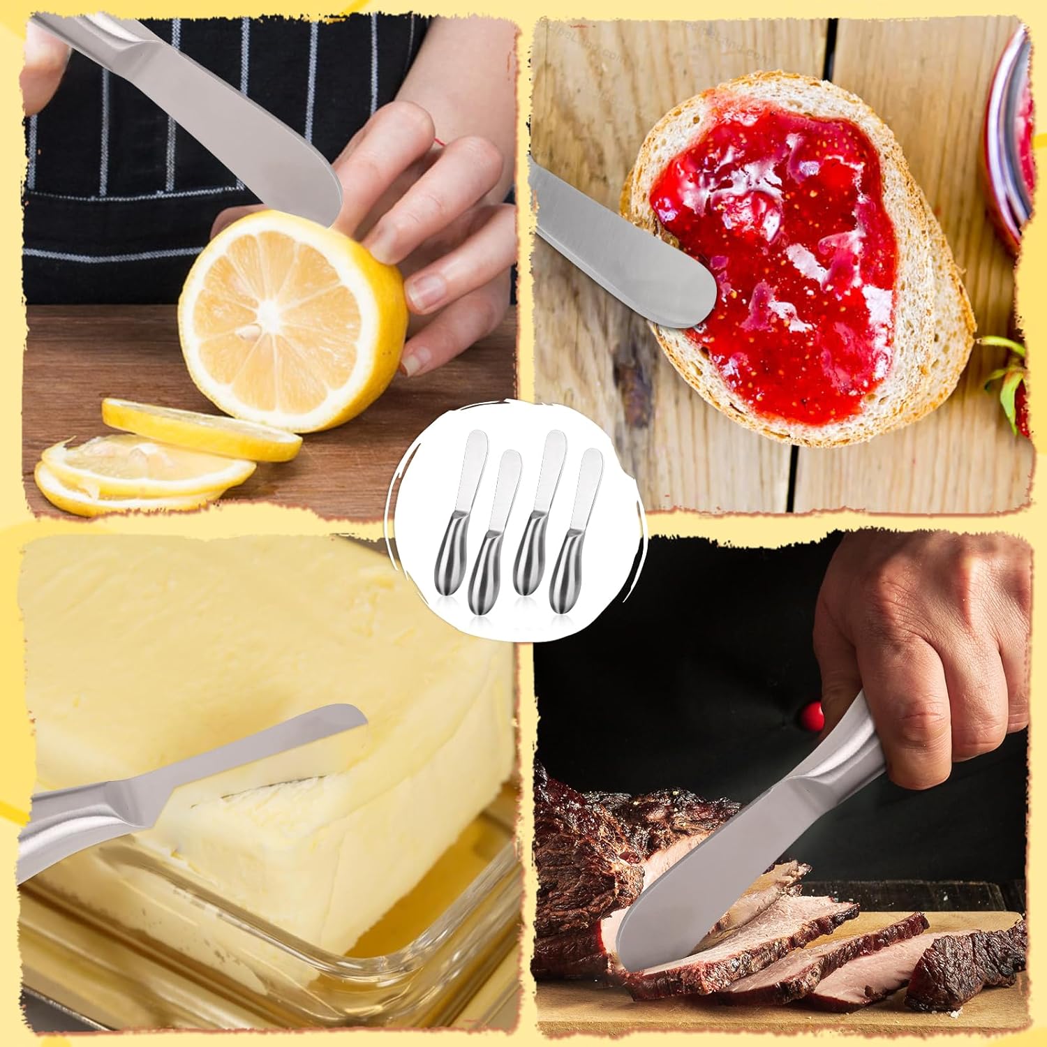 Giantree 4Pcs Stainless Steel Butter Knife Cheese Spreader Knife, Butter Spreader Knives Easy Spread with Ergonomic Handle Cheese Knives Butter Knife Spreader for Cheese Cold Butter Jam Pastry Making-6